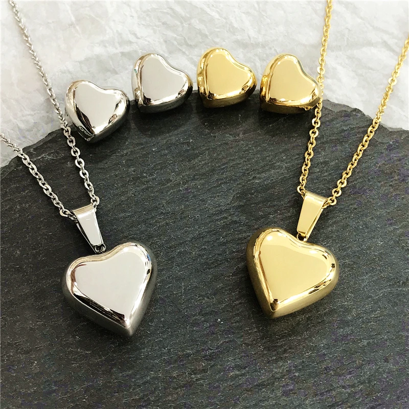 

Fashion Jewelry Gold Color Romantic Crystal Heart Shape Chain Necklace Earrings Pendant Jewelry Sets Woman Mother's Lover Gifts