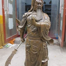 Bi002268 3" Китай Бронзовая скульптура дракон длинная Красивая борода Бог нож статуя Гуань Гун