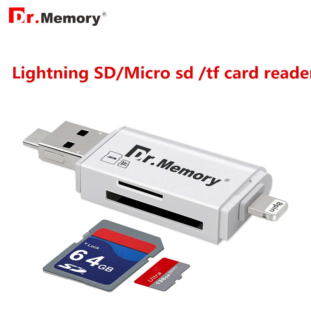 Dr. Memory 3 в 1 устройство для чтения карт памяти для Lightning/Micro/USB 2,0 Micro SD Card/TF карты OTG Reader для iPad/iPhone Card Adapter