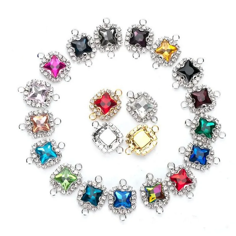 

10pcs Square Birthstone Crystal Glass Bracelet End Charms Pendant for Earring Connector DIY Fashion Jewelry Making Accessories