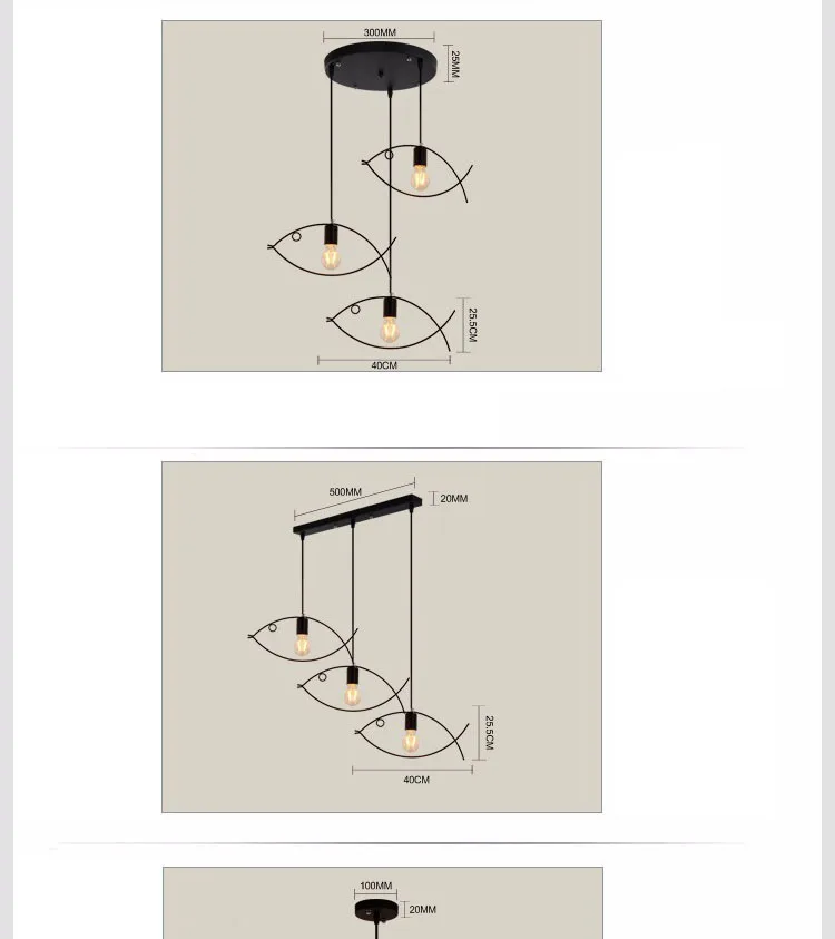 Скандинавский минималистичный Ретро магазин одежды творческая личность маленькая рыба Люстра Бар Ресторан кованого железа один три головы