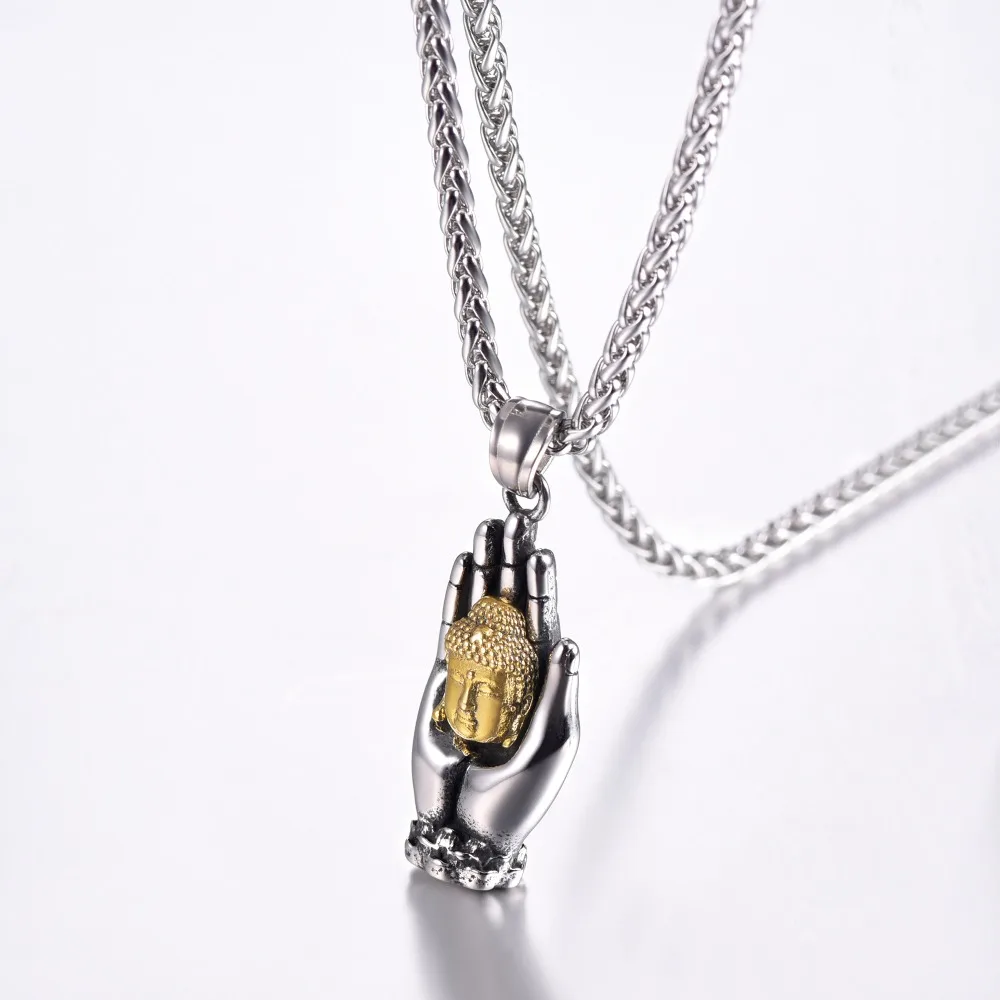 U7 золотое ожерелье с Буддой мужские ручные пальмы ожерелье из нержавеющей стали модное ожерелье для женщин Подарки Оптом P1163