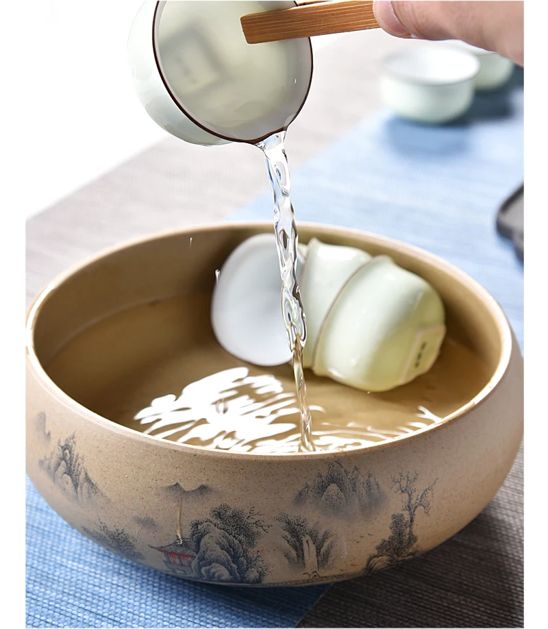 Китайский стиль керамики фиолетовый; песок керамика Большой чай мыть Ручка мыть стакана воды Чаша чай горшок чайный сервиз аксессуары большой