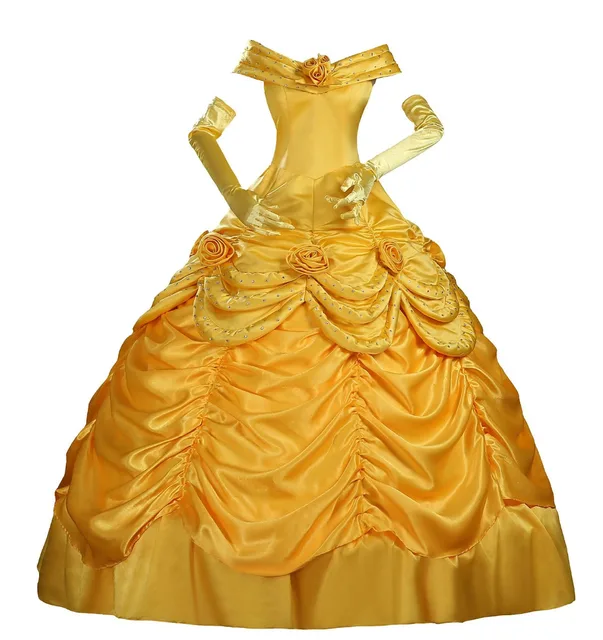 Halloween costumes for adult Princess Belle yellow dress Beauty and