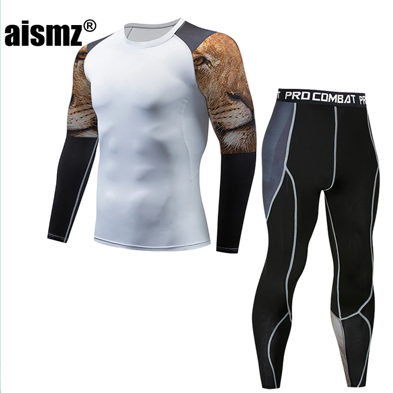 mens silk long underwear Aismz Men Thermal Underwear Sets New arrive Print Compression Fleece Sweat Quick Drying Thermo Underwear Men Clothing Long Johns wool long underwear Long Johns