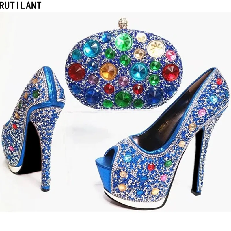 Noir Dames Strass Ensemble or Parti De Clair Chaussures bleu Africain Sac Décoré Mariage vert jaune Avec Italiennes pourpre Italien Femmes rose Et wxzq68xCB