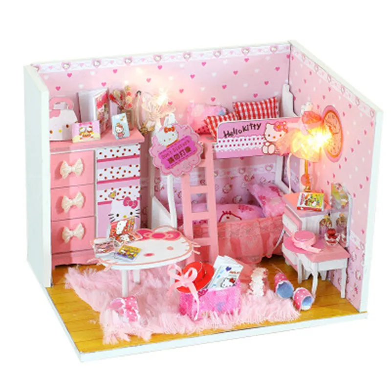Кукольный домик Миниатюрный DIY Кукольный дом с мебелью котенок принцесса дом игрушки для детей подарок на день рождения С Пылезащитным покрытием - Цвет: doll house