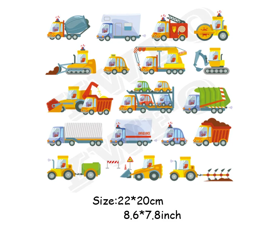 DIY Heat Transer Iron-on Patches For Clothing Cute Cartoon Cars Set Patch Children T-shirt Dresses Accessory Appliques Badges 