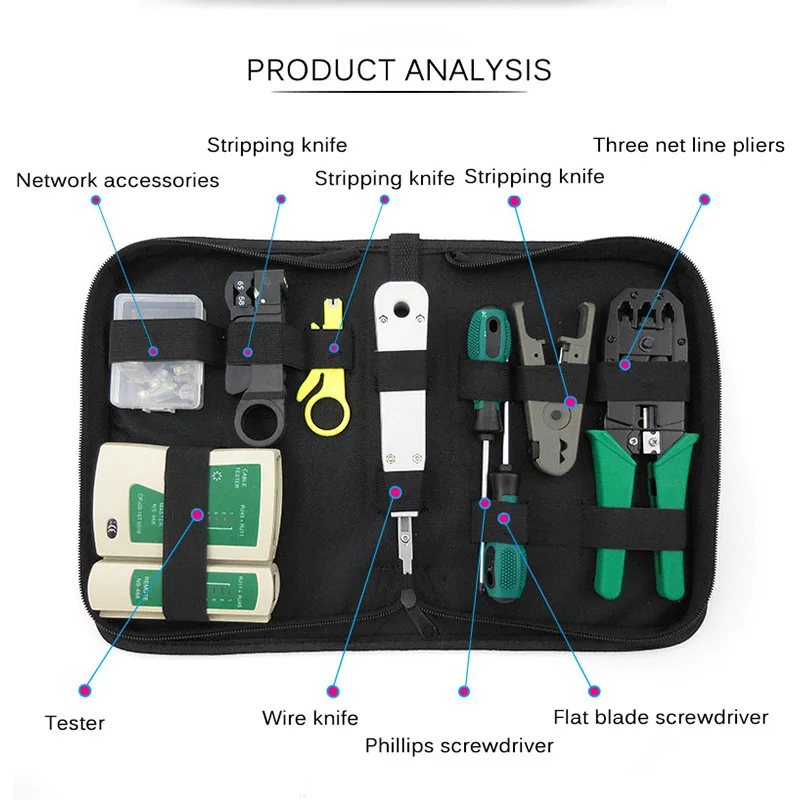 11pcs Computer Network Service Tool Kit Cable LAN Cable Tester Trimmer Wire Stripper Screwdriver Pliers Curling Maintenance Kit 11pcs Computer Network Service Tool Kit Cable LAN Cable Tester Trimmer Wire Stripper Screwdriver Pliers Curling Maintenance Kit