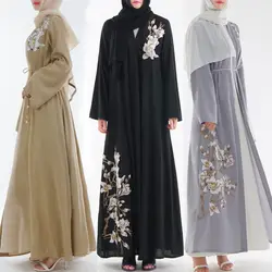 Вышивка для мусульманского праздника Рамадан манто для женщин длинный кардиган Роскошные исламская костюмы Верхняя одежда кимоно черный