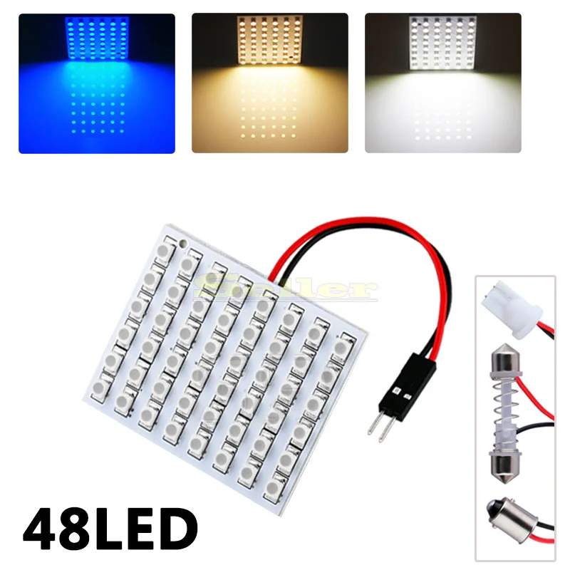 

T10 Led BA9S Festoon Dome 48 SMD Blue White Amber Panel led car Interior Lamp w5w c5w t4w bulbs Car Light Source parking auto