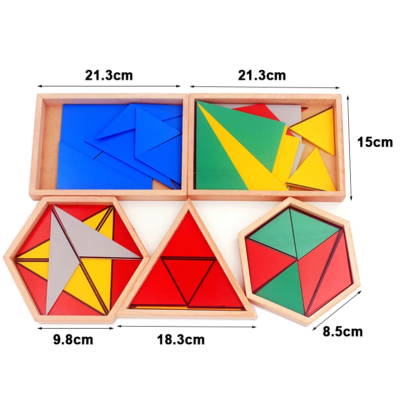 Materiais de Brinquedos de Madeira Alta Qualidade Montessori Triângulos Construtivo Retangular Pentágono 5 Conjuntos Preschool Educacional Cedo 18 Brinquedos mat.