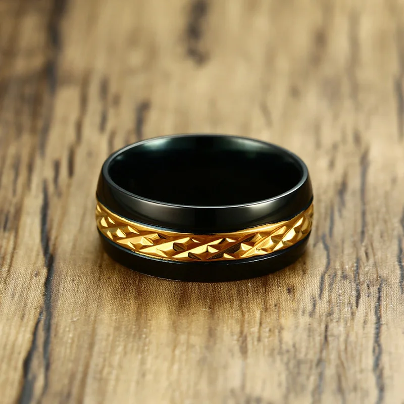 Vnox, 8 мм, кольцо с ромбовидной неровной поверхностью, Крутое мужское кольцо из нержавеющей стали, Черное золото, цвет, ромбовидный панк, мужские ювелирные изделия, размер США#7-#12