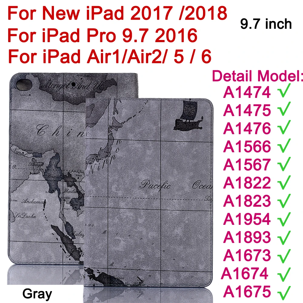 Для Apple iPad 6 5 4 3 2 Air1 Air 2/iPad Pro 9,7 10,5 11 12,9 дюймов чехол карта Флип кожаный чехол смарт-чехол-подставка - Цвет: Gray-iPd9.7-2