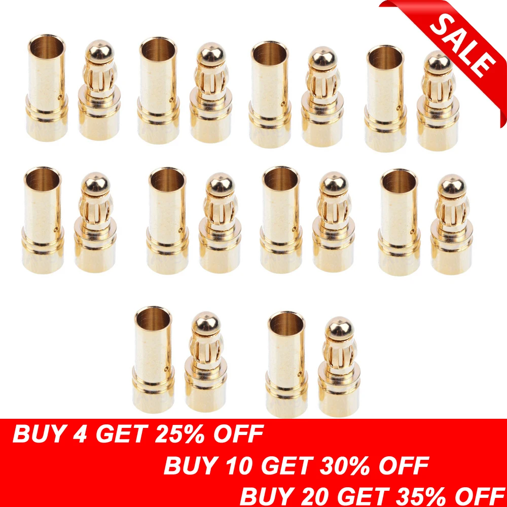 20pcs/lot 3.5mm Gold Bullet Banana Connector Plug For ESC Battery Motor (10 pair)