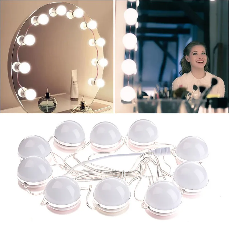 

Makeup Mirror Vanity LED Light Bulbs Kit for Dressing Table with Dimmer and Power Supply Plug in, Linkable, Mirror Not Included