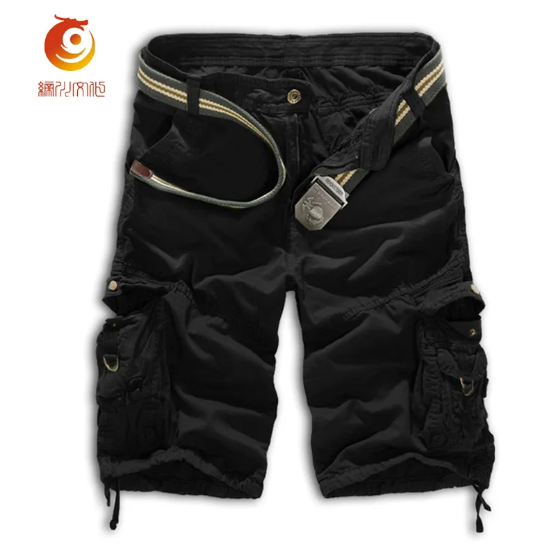 

Men Shorts Summer Casual Mid Waist Cotton Camouflage Overalls Fashion Loose Multiple Pockets Big Size Cargo Shorts ( No Belt )
