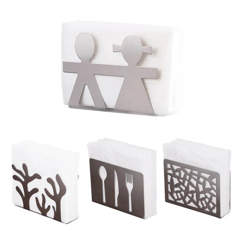 

Stainless Steel Napkin Holder Metal Paper Dispenser Tissue Rack Home Party Dining Table Decor Cutlery Floral Hollow Design B4