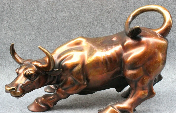 

song voge gem S5059 18" Folk China Year Zodiac Pure Bronze Decoration FengShui Strong Bull Ox Statue