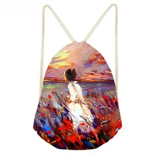 ThiKin сумка на шнурке с масляной росписью для школьниц, женский рюкзак с мягкой спинкой для маленьких мужчин, принт с рисунками Mochila Feminina, сумки