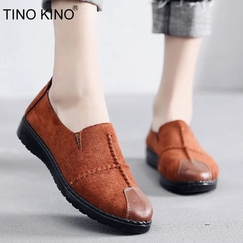 

TINO KINO Women Flat Spring Loafers Ladies Handmade Slip On Vintage Breathable Shoes Female Plus Size Patchwork Casual Shoes