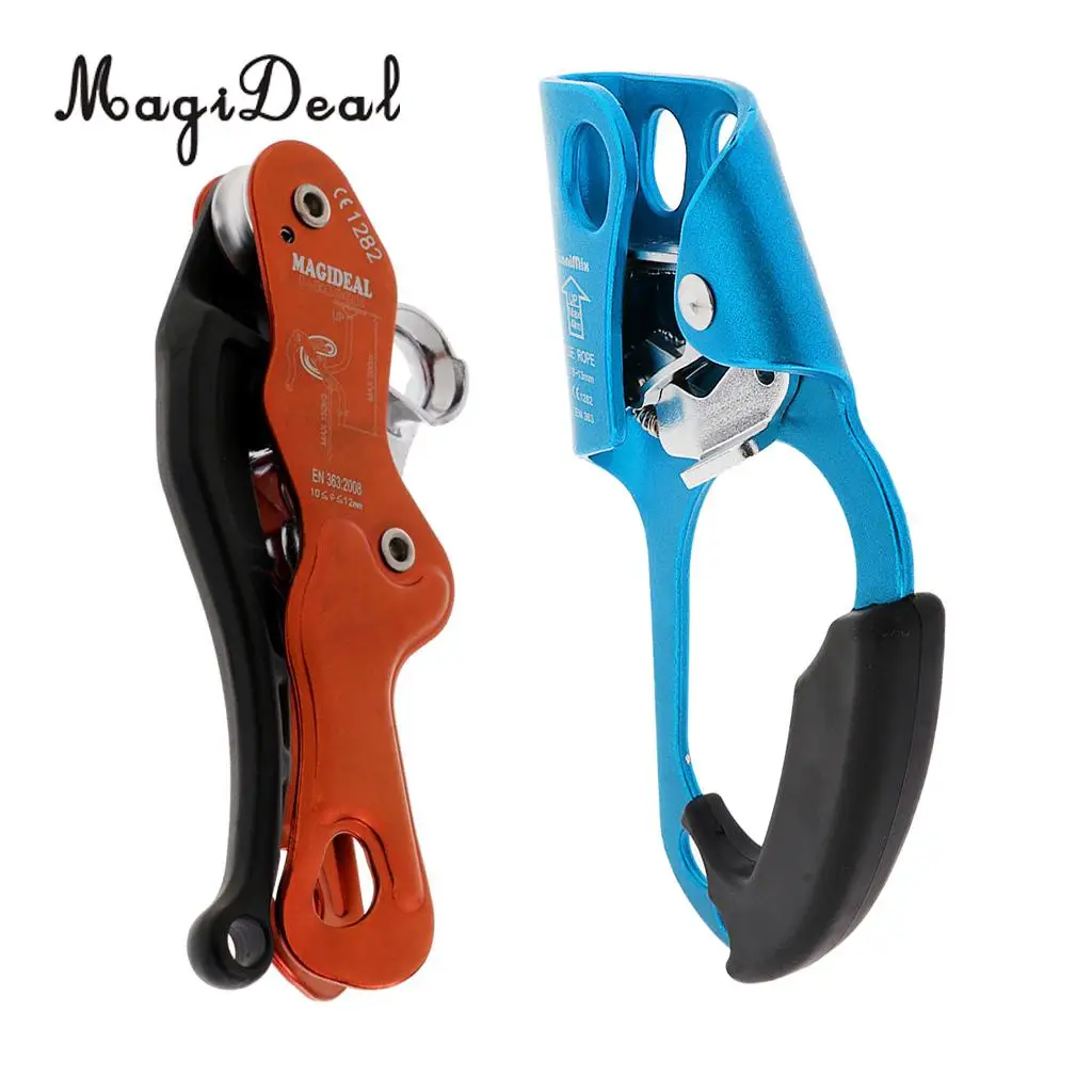 Outdoor Strong Durable Self Braking Double Stop Descender + 8-13mm Rope Access Right Hand Ascender Rock Climbing Equipment