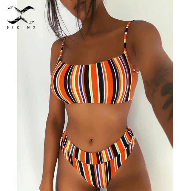 {Excellent|Wonderfull|Very Good|Very Recommended} Bikinx Bandeau stripe bikini 2019 new Summer beachwear Push up sexy swimsuit female biquini High cut bathing suit women swimwear Special Offers