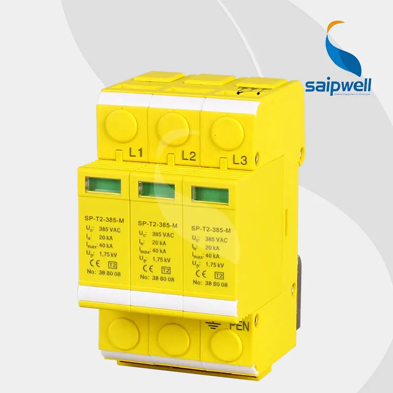 

Saipwell 2014 New 20KV-40KV 220V Types of Lightning Arrester Combined Monitoring Lightning Protector SP-T2-385-M 4p High Quality