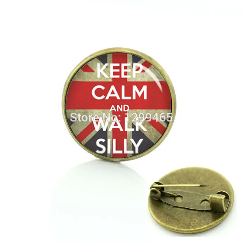 Best Deals Ever flag of UK brooches Keep calm and walk silly picture badge 