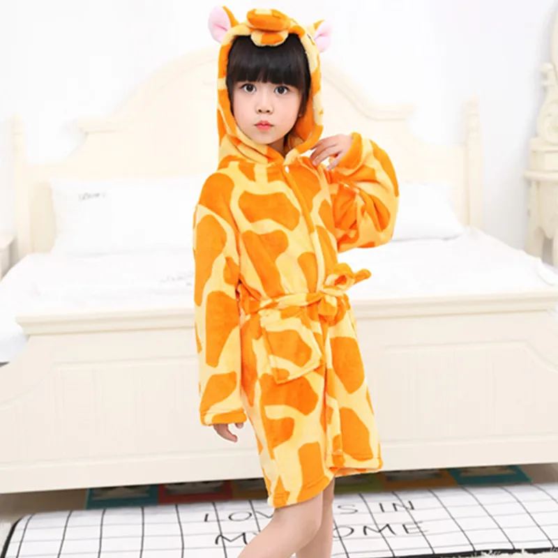 Детские халаты, одежда для малышей, фланелевые халаты для девочек, пижамы с героями мультфильмов, домашняя одежда с капюшоном для мальчиков, ночные рубашки, детская одежда для сна - Цвет: orange giraffe