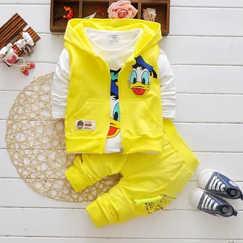 2017 Boys Clothes Suits Cartoon Donald Duck Baby Kids Boys Outerwear Hoodie Jacket Baby Sport Boys Clothing Sets Suits 3