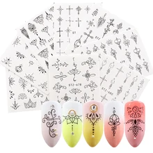 8 шт./компл. черные кружевные лоза электрическая пилочка для Стикеры лист, цветок лотоса "сделай сам", переводятся с помощью воды Обёрточная бумага для Нейл-арт Декор Украшение TRSTZ675-682