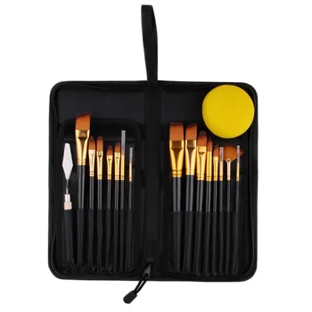 

17PC Short Rod Nylon Wool Watercolor Brush For Artistic Brushes With Canvas Painting Bag Multi-function Combination Art Supplies