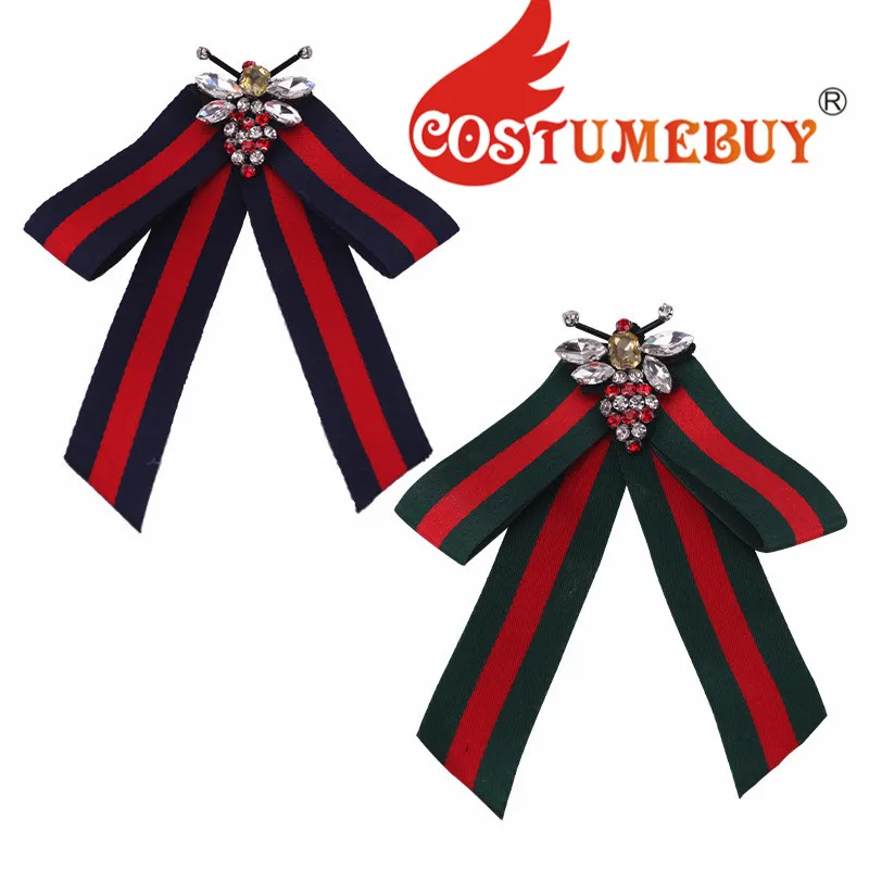 

CostumeBuy Fashion Women Girls Shirt Bow Tie Striped Diamond Bees High Grade Brooch Ladies Clothing Bowties L920