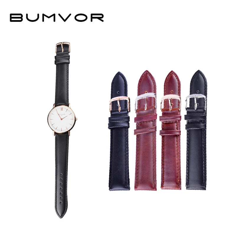 

BUMVOR New Watch Bracelet belt black watchbands Genuine leather strap watch band 18mm 20mm 22mm watch Accessories wristband