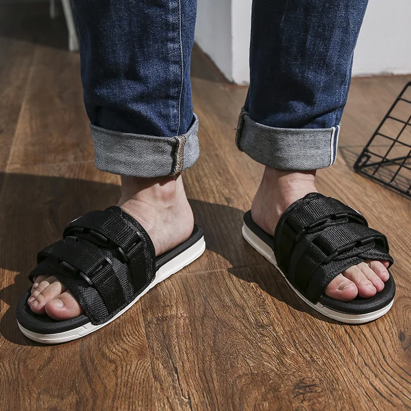 

2019 summer new fashion wild plus size women slippers outside wearing flat net red shoes casual Rome beach sandals and slippers