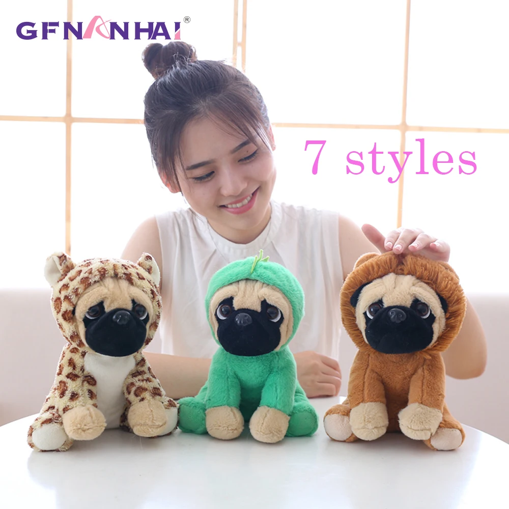 

1pc 20cm 7 styles SharPei turned dog doll plush toy hat dog doll simulation belldog Pug Stuffed animals Toys For Children gift