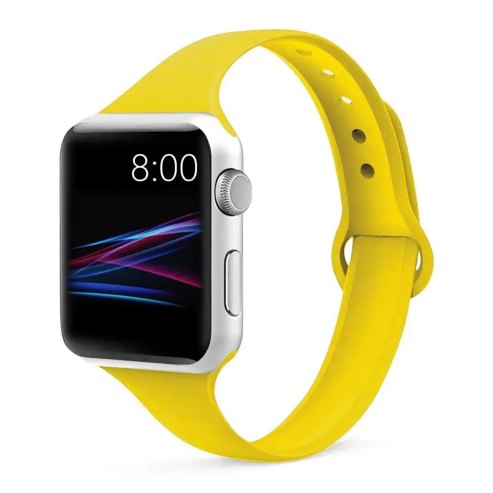 Slim Strap for Apple watch band apple watch 5 4 44mm 40mm iwatch 4 3 2 1 42mm 38mm slim silicone correa bracelet Accessories - Цвет ремешка: yellow 3