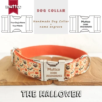 

MUTTCO retailing unique design handmade collar laser engraved name THE HALLOWEN design dog collar and leash set 5 sizes UDC059