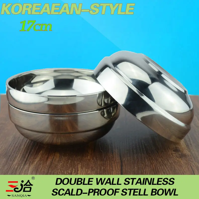 

wholesale /retail 17cm/800ml hight quality stainless steel double wall anti-hot Korean bowl picnic tableware 5 pieces/lot