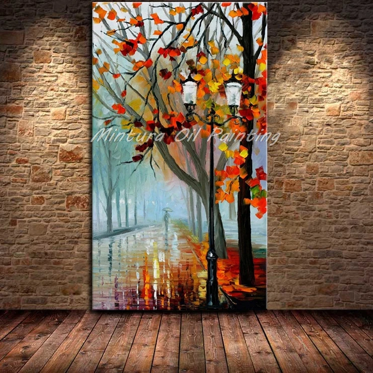 Arthyx Большой размер Ручная роспись палитра нож уличная лампа и дерево картины маслом на холсте абстрактный современный домашний декор для стен картины - Цвет: HY142061