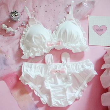 

Japanese cute sexy lingerie girl Lolita rabbit ears underwear no steel ring bra triangle cup Underwear Women bra set
