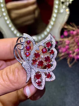 

Luxurious big Butterfly Natural red ruby gem brooch S925 silver Natural gemstone brooch Pendant women wedding party gift jewelry