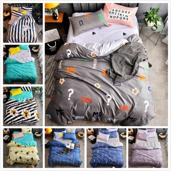 

New Creative Pattern Grey White AB Side Bedding Set 3/4 pcs Couple Kids Child King Queen Single Size Duvet Cover Bed Linens 1.5m