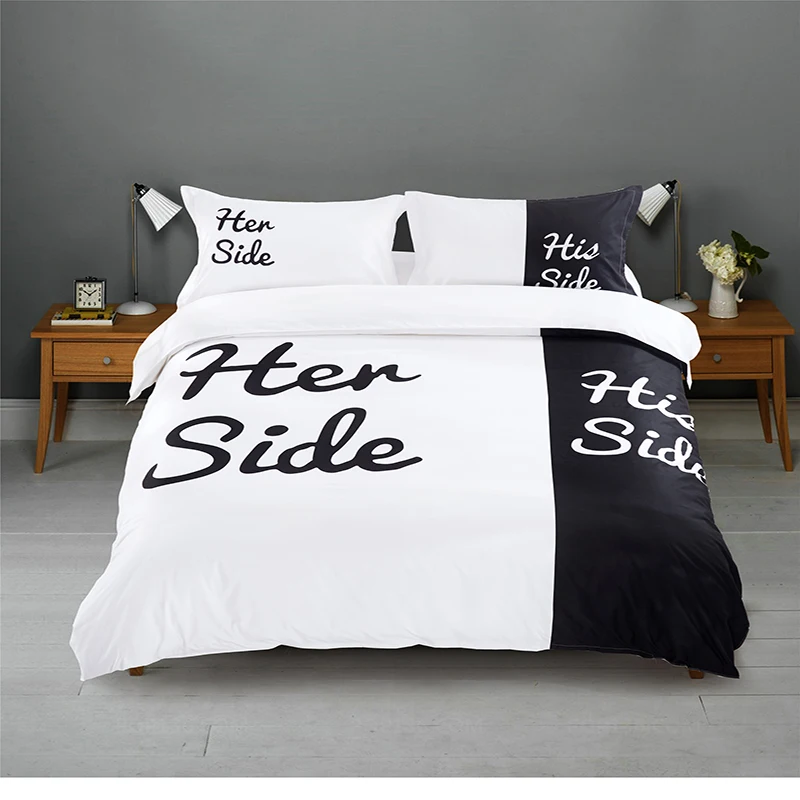 Black White Her Side His Side Bedding Sets Queen King Size Double