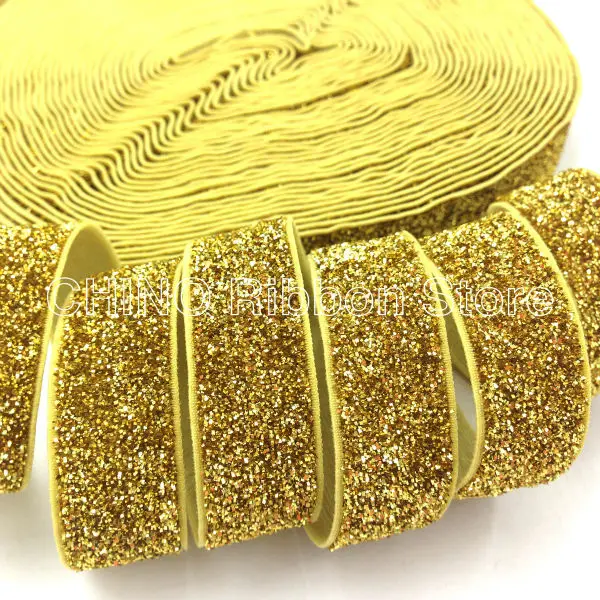

20Y 2 colors B-521 Top Quality 5/8" Gold Glitter Elastic Ribbon Bling Bling Fold Over Elastic Webbing for Elastic Band Headwear