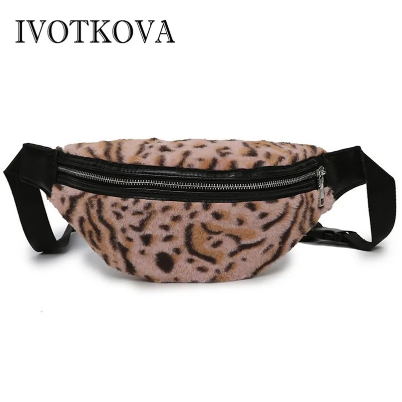 

IVOTKOVA Leopard Women Waist Bag Soft Plush Fanny Pack Winter Fall Lady Shoulder Chest Bag Money Belt Bag Bolso Cintura Mujer
