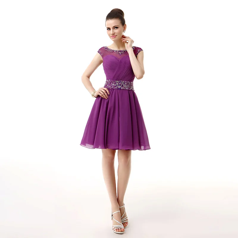 New Arrival Chiffon Purple Short Cocktail dresses 2021 Full hand