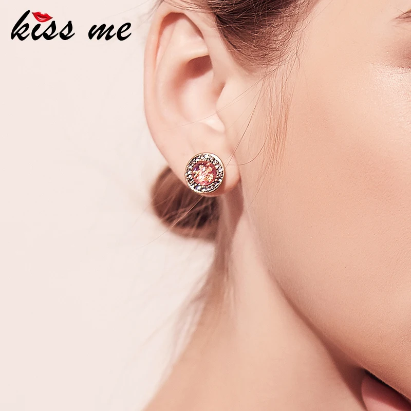 Женские маленькие круглые серьги KISS ME 2 цвета гвоздики с кристаллами модные