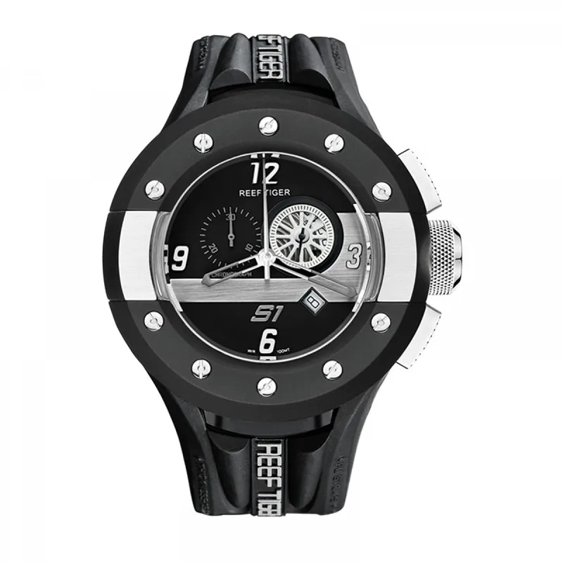 Риф Тигр/RT спортивные часы с хронографом для мужчин Dashboard циферблат часы с датой кварцевые двигаться t сталь часы RGA3027 - Цвет: RGA3027BBBW